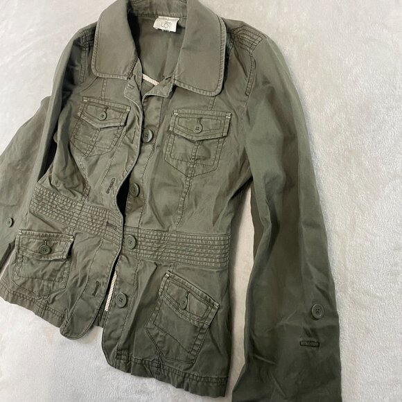 Ann Taylor LOFT Olive Green Button-Up Military Style Jacket Size Small - Medium - Picture 4 of 11